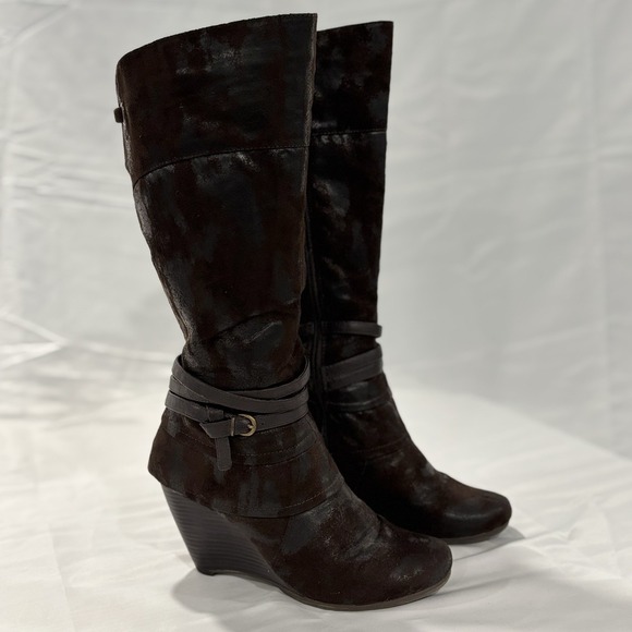 BareTraps Shoes - Bare Traps Womens Brown Faux Leather Knee High Boots US Sz 9M Distressed